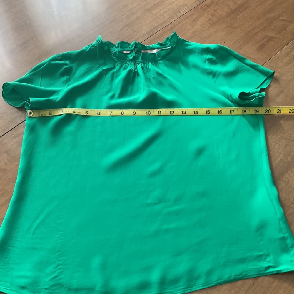 Women's Green Ruffle-Neck Short Sleeve Top - Picture 6 of 9